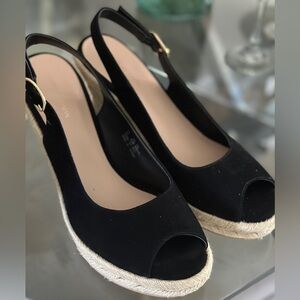 Stuart Weitzman Black Slingback Wedge Sandals NEW Size 9.5